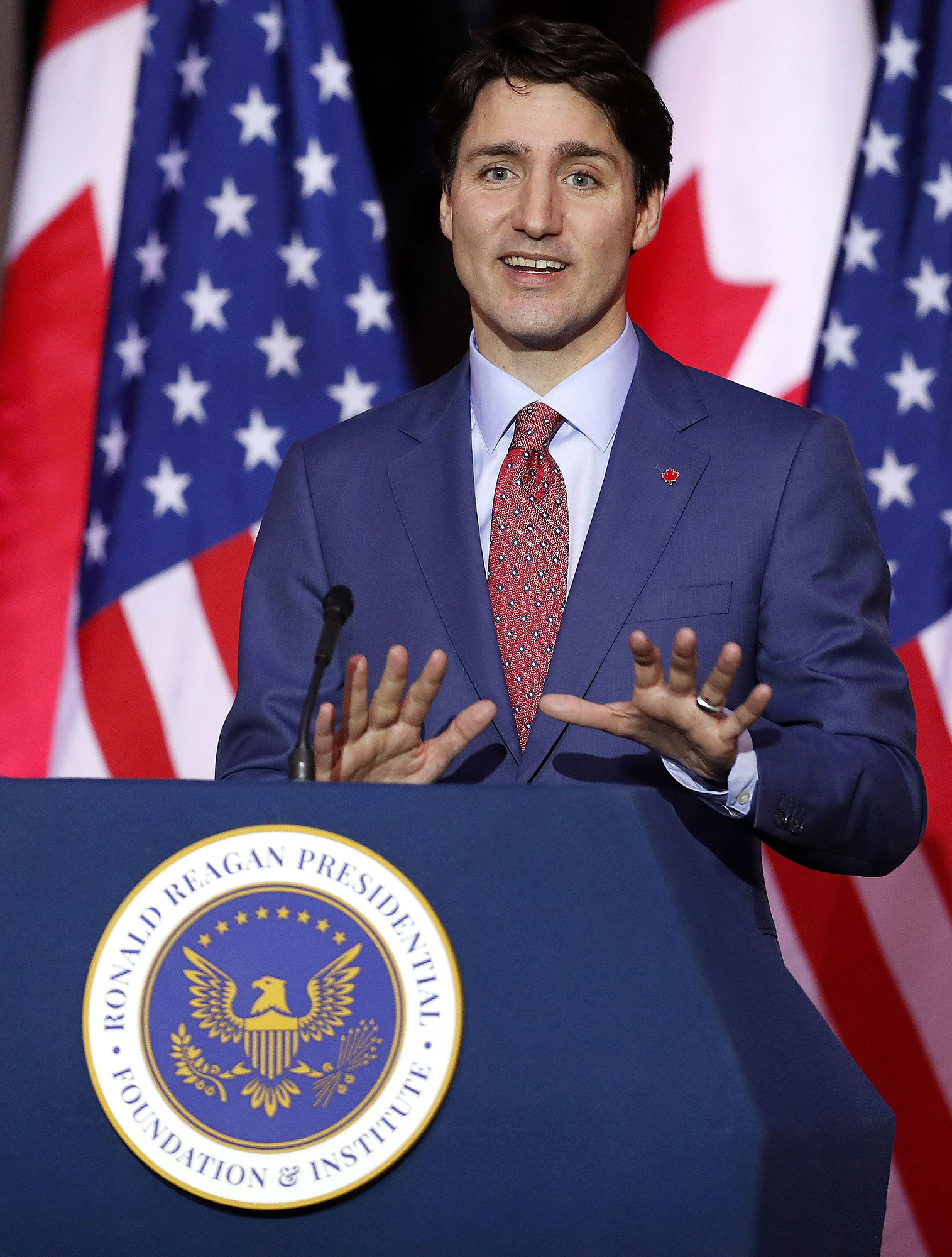 Justin Trudeau at the Ronald Reagan Presidential Library in Simi Valley, California, on Feb. 9