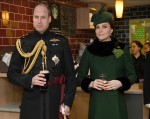 Prince William, Duke of Cambridge, Colonel of the Irish Guards, and Catherine, Duchess of Cambridge, visit the 1st Battalion Irish Guards at the St. Patrick's Day Parade at Cavalry Barracks, Hounslow, West London to present shamrocks to the officers and gu