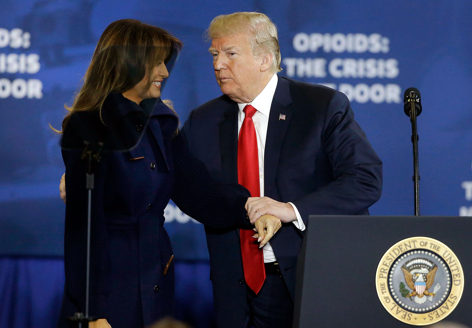 President Donald Trump and First Lady Melania Trump at the Manchester Community College