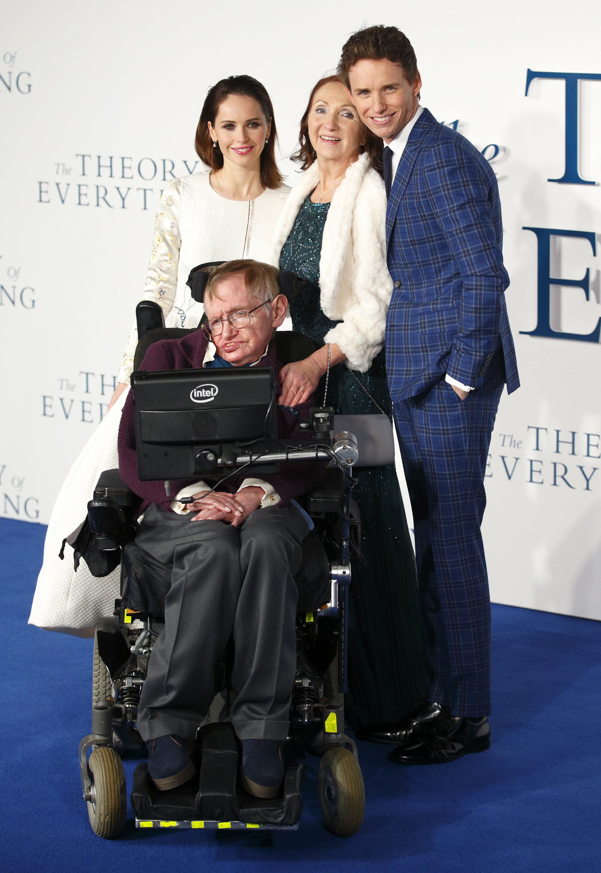 Felicity Jones, Jane Hawking, Eddie Redmayne and Stephen Hawking