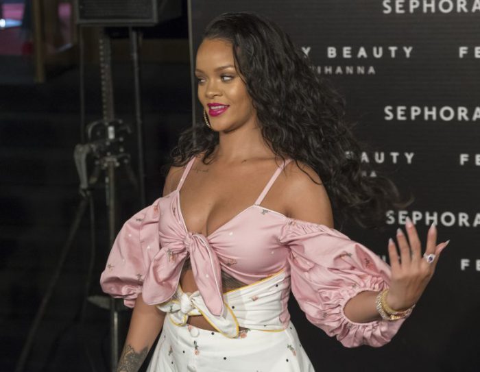 Rihanna attends the 'Fenty Beauty' photocall at Callao cinema in Madrid