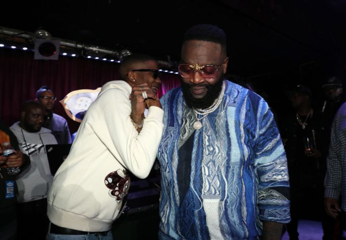 NEW YORK, NY - APRIL 23:  BlocBoy JB (L) and Rick Ross perform at B.B. King Blues Club & Grill on April 23, 2018 in New York City.