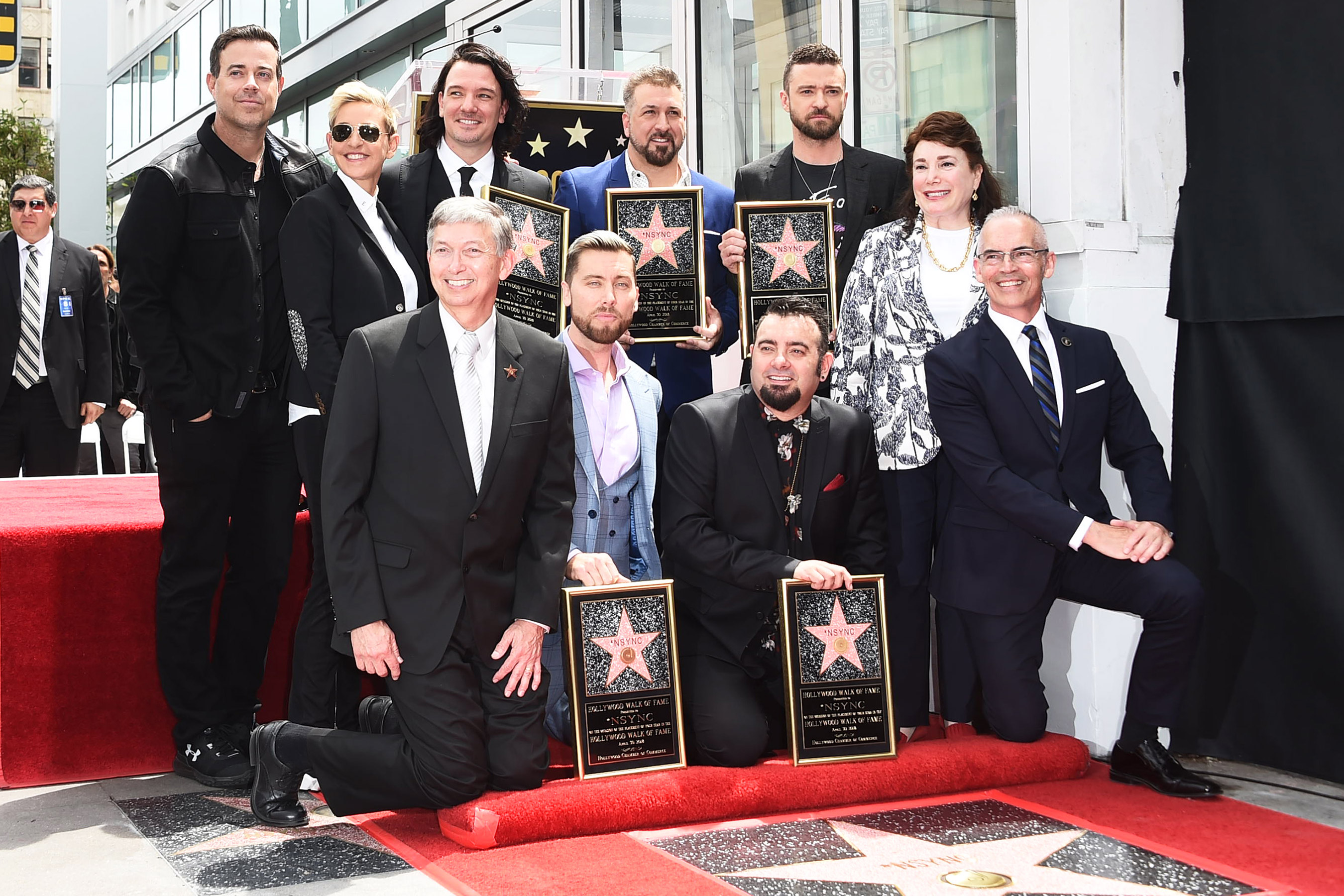 Chris Kirkpatrick, Joey Fatone, JC Chasez, Justin Timberlake, Lance Bass, Carson Daly and Ellen Degeneres