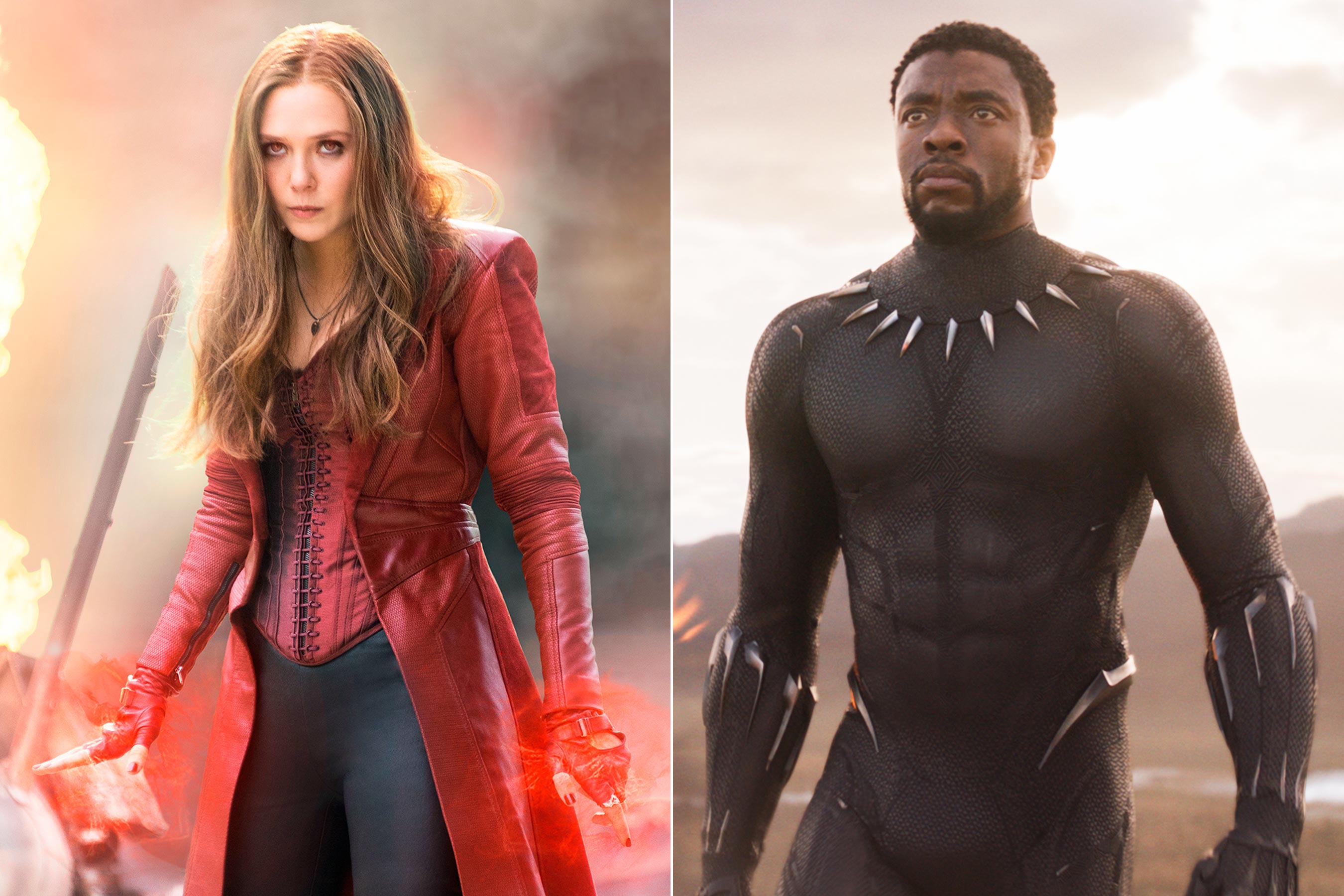 Elizabeth Olsen as Scarlett Witch and Chadwick Boseman as Black Panther