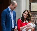 Duchess of Cambridge & Prince William leaving St. Mary's hospital with newborn baby boy.