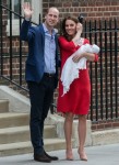 Duchess of Cambridge & Prince William leaving St. Mary's hospital with newborn baby boy.