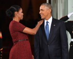 Barak Obama and Donald Trump arrive for the inauguration of President-elect Donald Trump