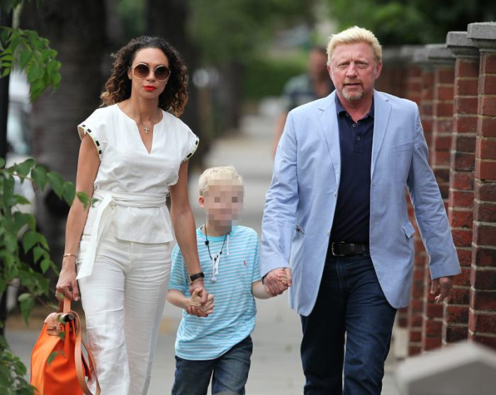 Well dressed Boris Becker and Lilly Becker take their son Amadeus on a family day out while on a break from the Wimbledon Championships. Boris is seen with yet another brand new Porsche sports car.