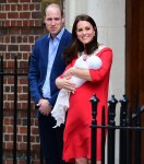 Prince William, Duke of Cambridge and Catherine, Duchess of Cambridge leave St Mary's Hospital with their newborn son